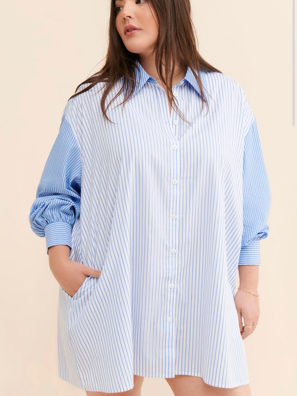 BELLEVUE THE LABEL Striped Shirt Dress / Beach Coverup Large